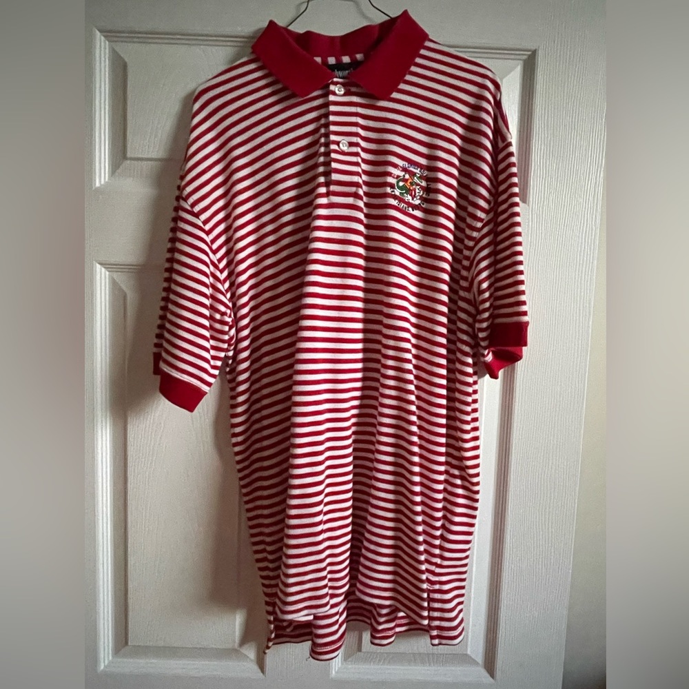 ASHWORTH golf red/white stripe polo shirt w/GA/FL Golf Classic logo- Size XL